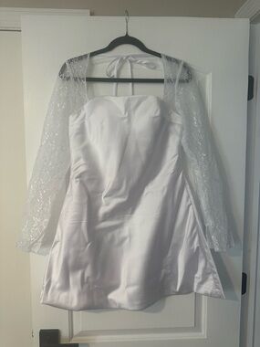 White Lace-Trim Satin Mini Dress